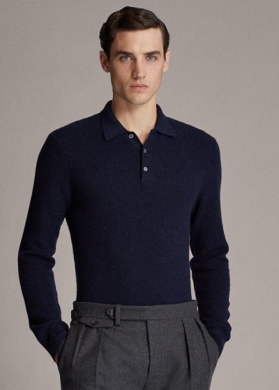 Ralph Lauren Cashmere Polo-Collar Striktrøje Herre Danmark (GFQLJ6102)